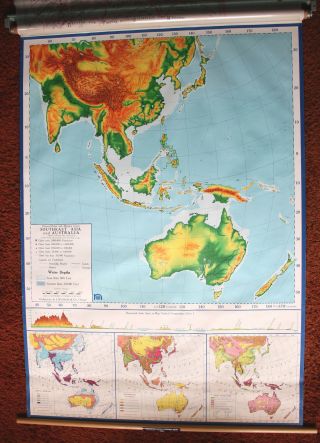 Southeast Asia & Australia Pictorial Relief Map No.  Pr83 - 1,  Pull Down,  1965