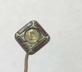 Antique Victorian 10k Solid White Gold Stick Pin.  Ruby Diamond?