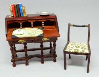 Vintage Silver Shop Wooden Desk With Accessories Dollhouse Miniature 1:12