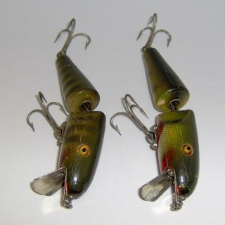 (2) Vintage Pflueger " Pal - O - Mine " Wood Lures With Glass Eyes - Made In U.  S.  A.