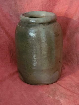 Early 19th Century Stoneware Crock W/curved Sides & Rolled Rim