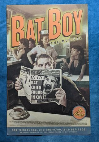 Rare Bat Boy The Musical Off - Broadway Signed Window Card