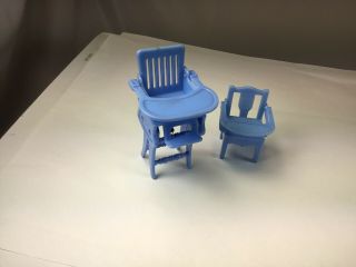 Vintage Hard Plastic Renwal Doll House Furniture Blue Highchair/rocker & Potty