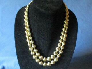 Vintage Signed Monet Gold - Tone Metal Bead On Chain 2 Strand Necklace