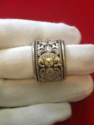 Antique Chinese Warrior Head Thumb Ring With Moving Outer,  Stamp On Inner Ring
