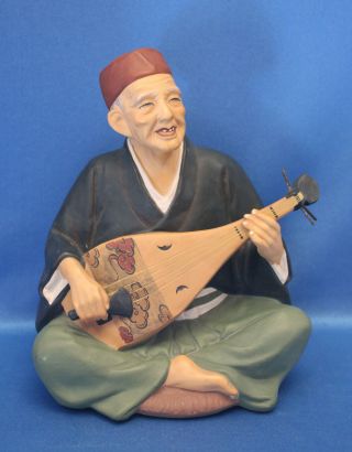 Rare Vintage Hakata Urasaki Doll Seated Musician Man Playing Mandolin/lute Japan