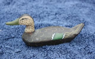 Carved Painted Miniature Mallard Duck Decoy,  Signed Charlie Hunt,  Elma Ny