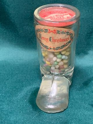 Vintage Antique Christmas Santas Boot Glass Candy Container Candy Seal