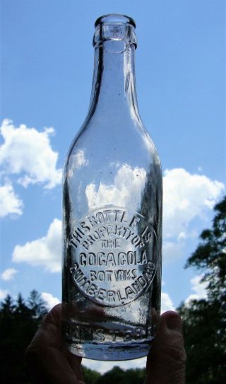 Rare Clear Straight Sided Hand Blown Coca Cola Cumberland,  Maryland Soda Bottle