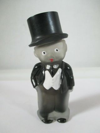 Antique Tuxedo Man W/ Top Hat Figural Glass Candy Container 3 5/8 Inches Tall