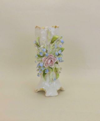 Antique Porcelain German Floral Vase By Dresden Coburg Sitzendorf Factory.