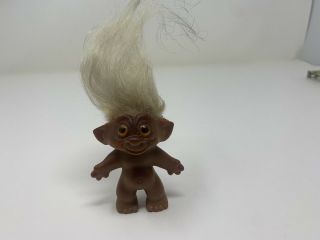 Vintage African - American Uneeda 3 " Troll Doll White Hair With Black Tips Rare