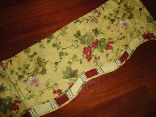 Waverly Chianti Antique Gold Red Green Grapes Floral Stripes Valance 73 X 15