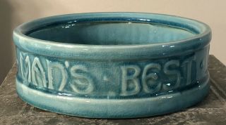 Antique Rare Blue Mccoy Pottery Feeding Bowl Dish To Man 
