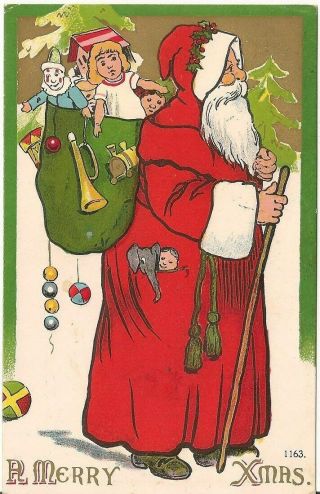 Antique Christmas Postcard Santa Toys 1163 C.  1907