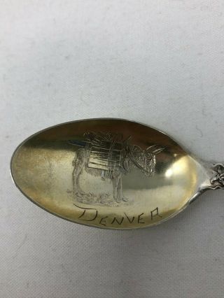 Sterling Silver Souvenir Spoon Cowboy Pack Mule Denver Colorado 3
