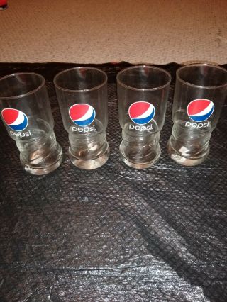 Set Of (4) Pepsi 12oz Twisted Drinking Soda Cola Glasses Very Rare