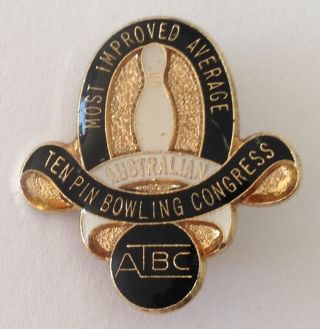 Ten Pin Bowling Congress Most Improved Average Atbc Pin Badge Rare (e4)