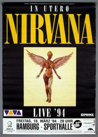 Nirvana - Rare Hamburg 1994 " In Utero " Concert Poster
