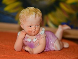 Large Vintage Ardalt Porcelain Bisque Piano Baby Girl Crawling Hand Painted
