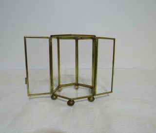 Vtg.  Brass & Glass Vitrine Display Curio Cabinet Hexagon Specimen Case W 2 Doors