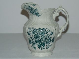 Vintage Antique Victorian Ironstone Pottery Blue Floral Milk Jug C 1890