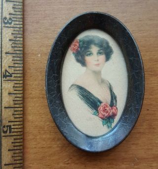 Vintage Ohio Art Co Bryan O - 1920s Fancy Lady Litho - Metal & Glass Oval Frame