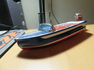 Haji Windup Tin Litho Boat With Motor Made In Japan Rare