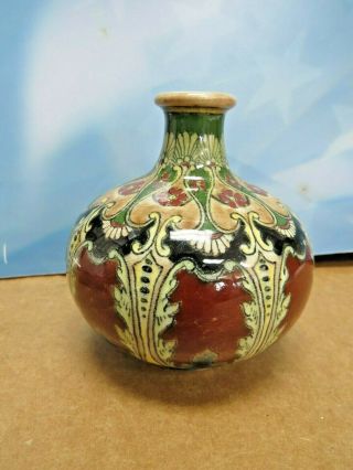 Antique Royal Bonn Old Dutch Vase Art Nouveau Numbered,  Brown & Green 4 "