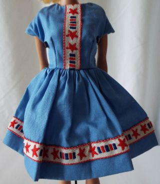 1960’s Vintage Barbie Clone Blue Dress With Stars & Bars Trim & Dot Starlet Snap