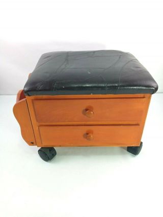 Foot Stool / Sewing Box Flip Lid Storage Ottoman With 2 Drawers Wood