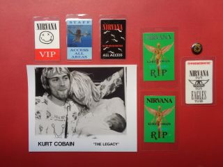 Nirvana,  8x10 B/w Promo Photo,  6 Backstage Passes,  Steel Pin,  Rare Items