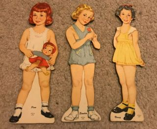 Vintage Paper Dolls Set Of 3 Young Girls With Clothes - Thick Cardboard Dolls