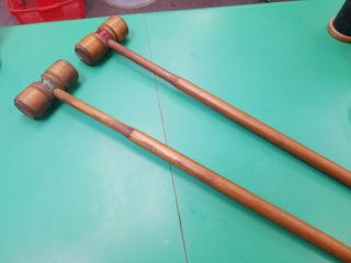 2 Vintage 25 " Long Wooden Croquet Mallet Antique Sports Old Game Solid Wood