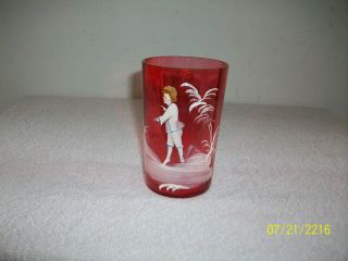 Antique Mary Gregory Pattern Cranberry Glass Tumbler