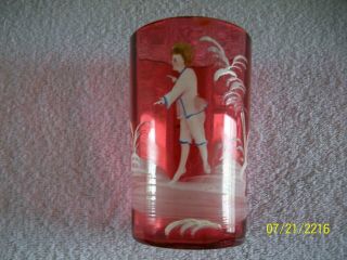 Antique Mary Gregory Pattern Cranberry Glass Tumbler 2