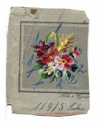 Antique Berlin Woolwork Hand Painted Chart Pattern Hertz & Wegener Flor