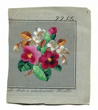 Antique Berlin Woolwork Hand Painted Chart Pattern Kunstler Floral