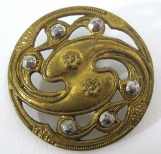 Antique Vintage Pierced Brass & Steel Art Nouveau Plant Button 1 1/4 "
