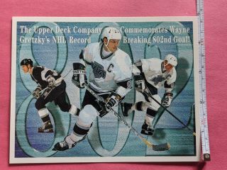 Rare 1994 Upper Deck - Wayne Gretzky Oversize Promo Card - 802nd Goal