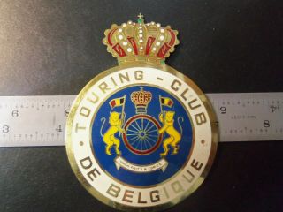 Antique Belgium Brass & Enameled Touring Club De Belgique Car Emblem Badge Auto