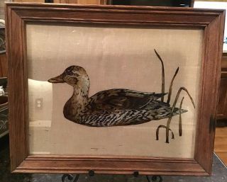 Vintage Reverse Painting Female Mallard Duck Framed Hand Painted Unsigned
