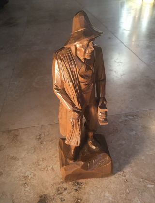 Vtg Folk Art Carved Wood Sculpture Old Man Mariner Signed Caron Canada