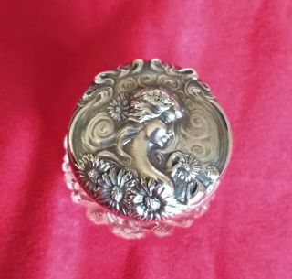 Art Nouveau Unger Bros.  Sterling Silver He Loves Me Rare Small Patch Box