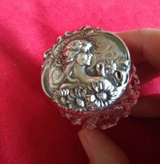 Art Nouveau UNGER BROS.  Sterling Silver HE LOVES ME Rare Small Patch Box 2