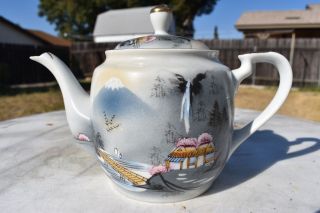 Vintage Kutani China Tea Pot Hand Painted Japan 7 " Tall.