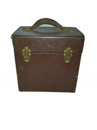 Vintage Wood Record Storage Box / Carry Case W/ Leather Handle.  Rare.