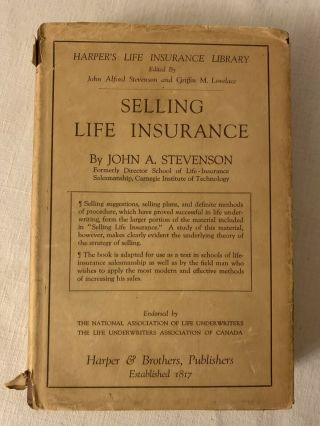 Life Insurance By John Alford Stevenson 1922 Dust Jacket Vtg Rare
