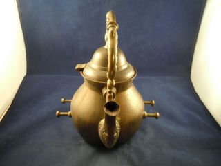 An antique/vintage table solid brass kettle/teapot with stand and burner 2