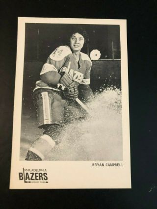 Rare 1972/73 Bryan Campbell Philadelphia Blazers Team Issue Photo Postcard Wha